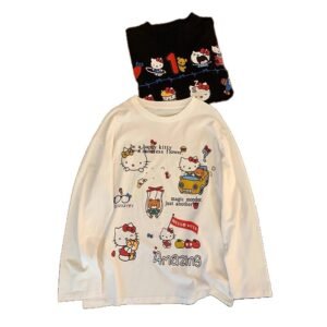 Sweet Round Neck Printed Long Sleeve T-Shirt for Women, Loose Fit Letter Print Crewneck Top